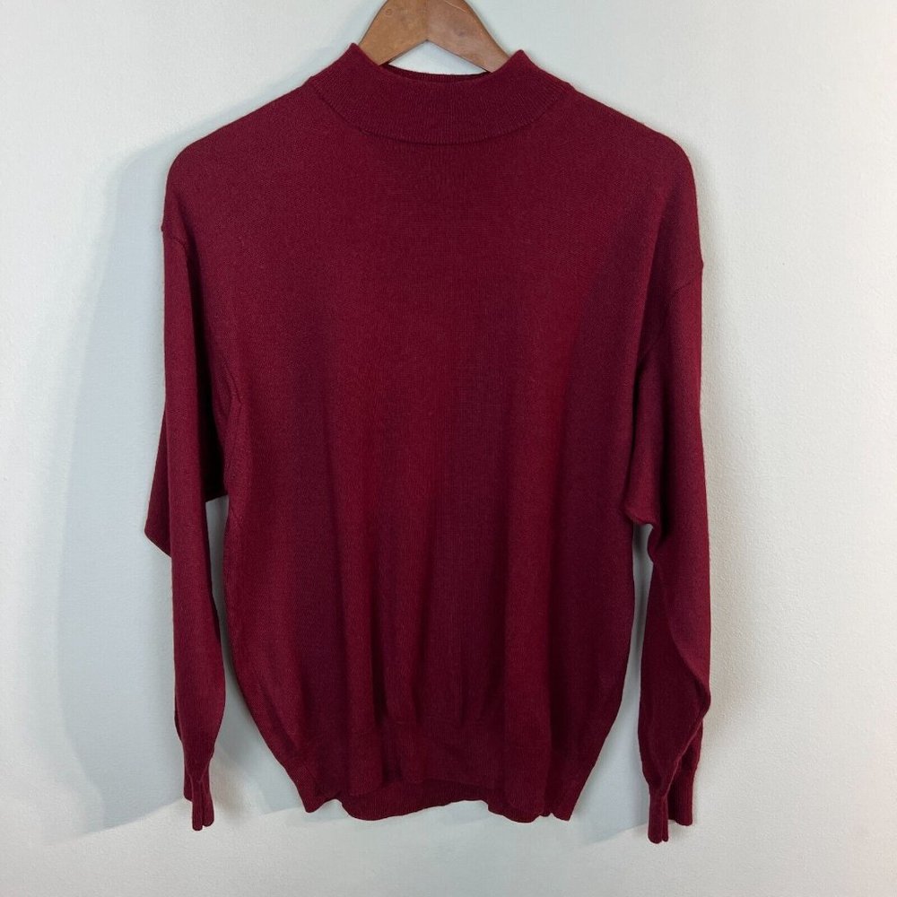 Alan Stuart Sweater Mens Large Mock Neck Maroon Merino Wool‎ Long Sleeve Italy L